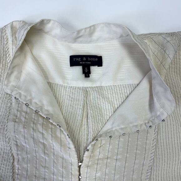 Rag & Bone Alfie Silk Shirt in Beige Stripe S - Picture 8 of 16
